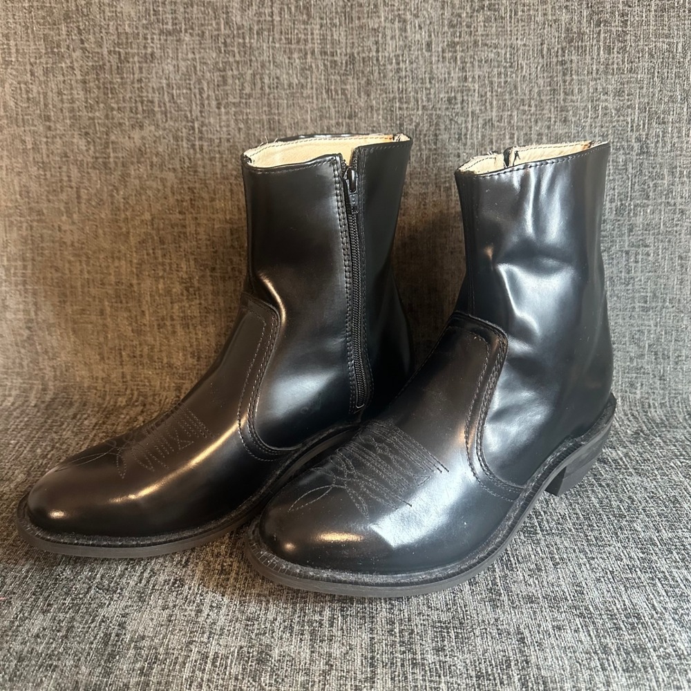 Leather Classics Western Ankle Boots Mens 9.5 E2 Black Side Zip 001199